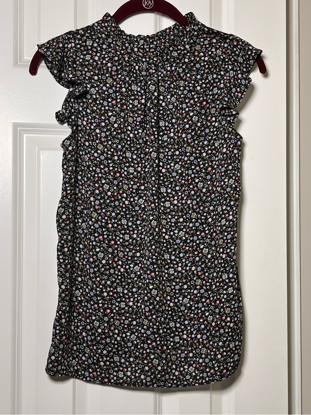 LOFT Petite Black Floral Ruffle Sleeve Blouse XXSP Workwear Cottagecore